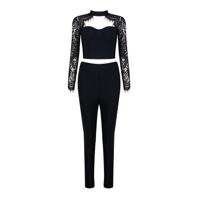 'Aanya' black bandage pants and top with lace